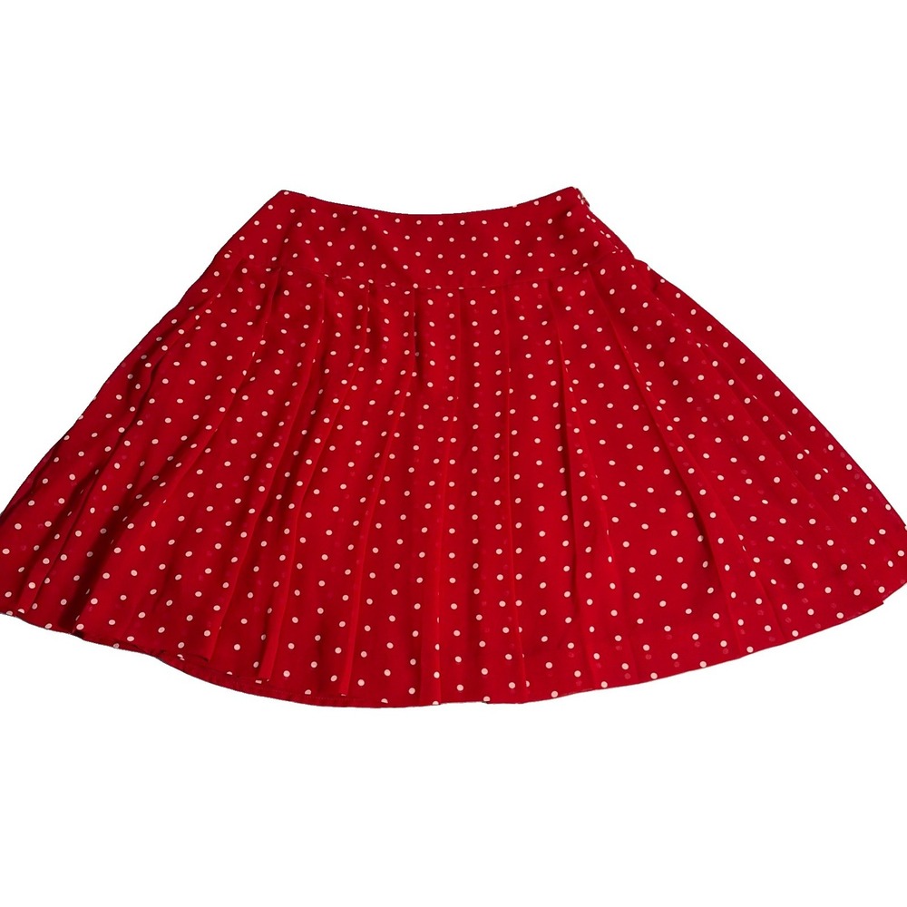 Pleated Red White Polka Dot Mini Skirt  Women's 6 Petite Preppy Teacher Career